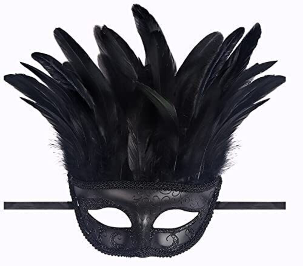 8613 Gothic Feather Masquerade Mask Half Face Roman Black Venetian Mask